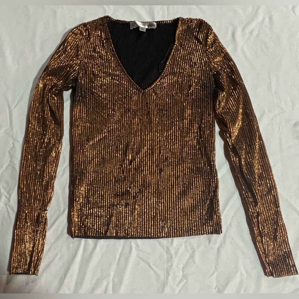 Catherine Malandrino Black and Gold Shimmer Top